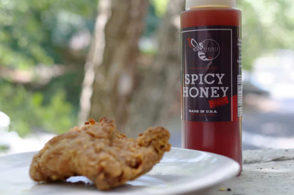 Firebee Spicy Honey on Fried Chicken Thigh, TheHoneyReview