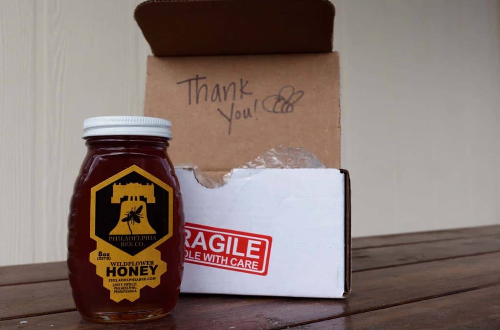 Doom Bloom Honey Philadelphia Bee Co jar with shipping box