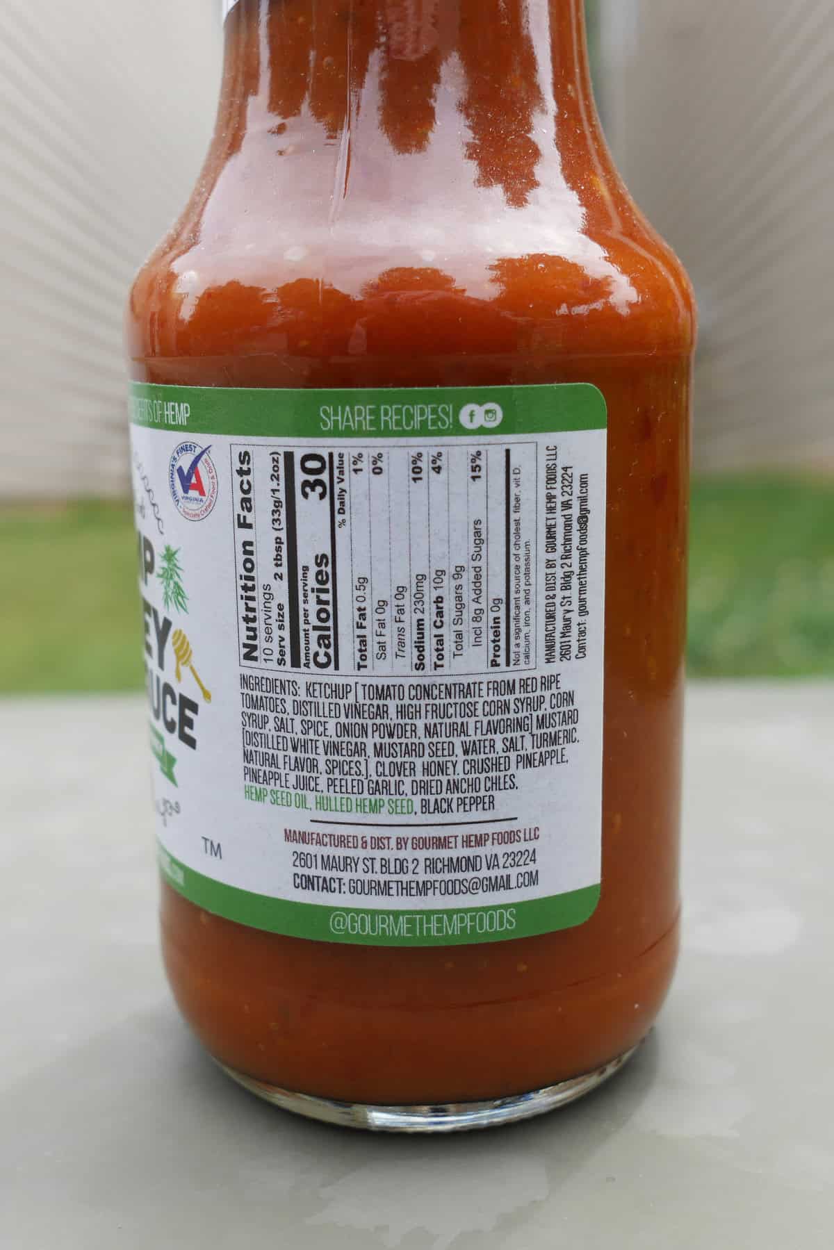 Gourmet Hemp Foods Honey BBQ Sauce Ingredients